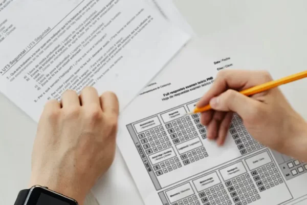 Hoja de respuestas del examen teórico del PNB