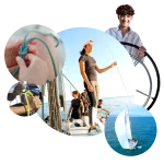 EscolaPort te da la explicación del funcionamiento de un velero, como navegar a vela saliendo del Port Olímpic, taller de nudos y vocabulario básico de navegación.