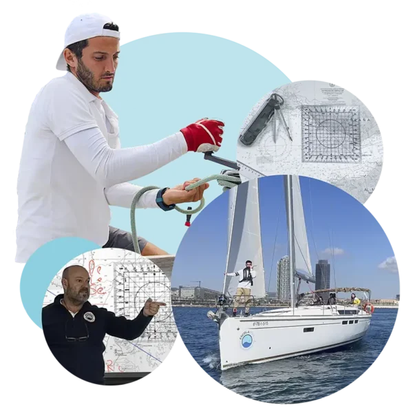 Alumno haciendo prácticas del curso Patrón de yate entre semana en Escola Port Barcelona Alumno haciendo prácticas del curso Patrón de yate entre semana en Escola Port Barcelona