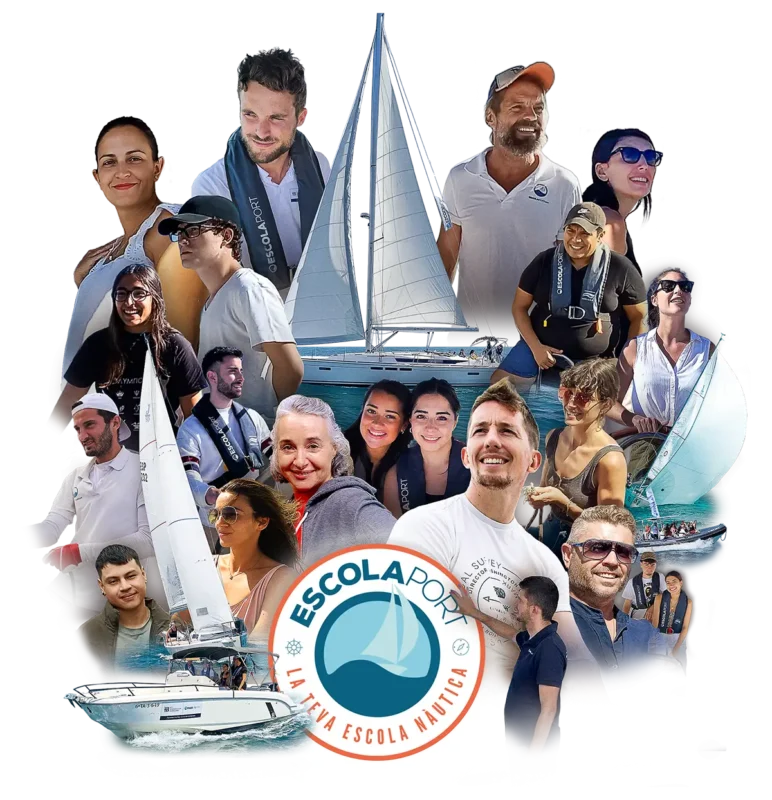 Estudiants d'Escola Port fent diferents activitats pràctiques a bord de velers i vaixells de l'escola.
