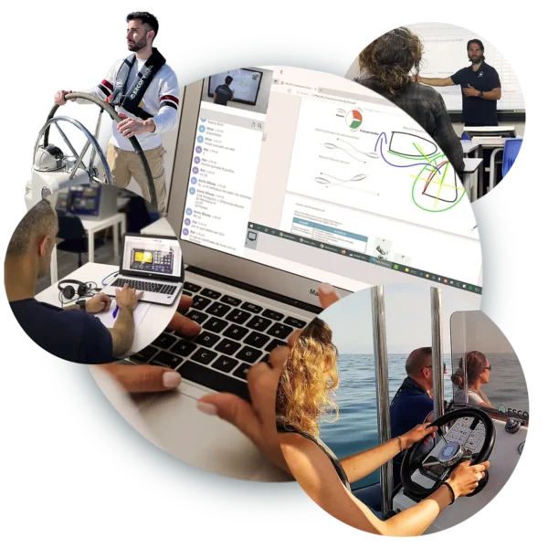 Alumnos del curso PNB A tu ritmo: clase en directo con el aula virtual, clase presencial y prácticas de navegación en el mar